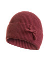 Czapka damska prążkowana beanie z kokardką ciepła czapka na zimę BORDOWY