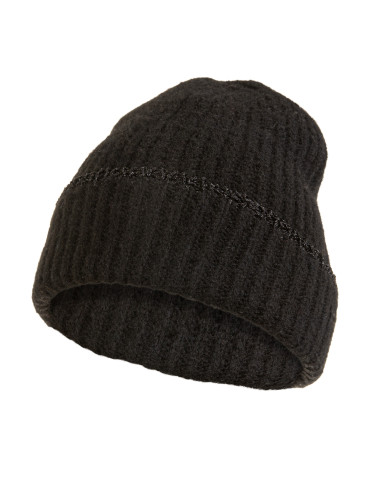 Czapka damska zimowa beanie z błyszczącą nitką - CZARNY