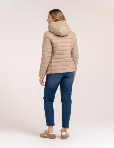 Kurtki damskie - Kurtka damska przejściowa pikowana Slim Fit z kapturem BEŻOWY - produkt 6