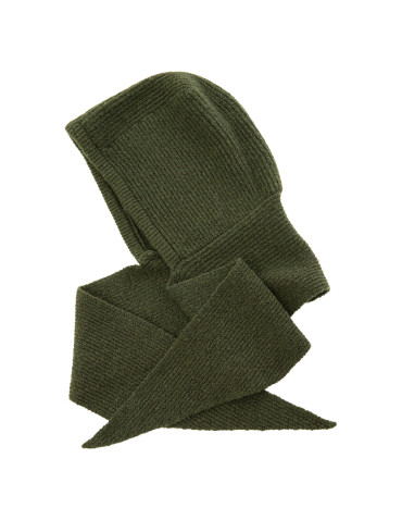 Kaptur damski dzianinowy komin balaclava ciepły z szalem na jesień zimę - CIEMNY KHAKI - produkt 2