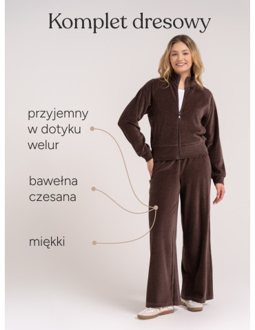 Spodnie dresowe - Welurowe spodnie damskie z szerokimi nogawkami JASNY BRĄZOWY - produkt 3