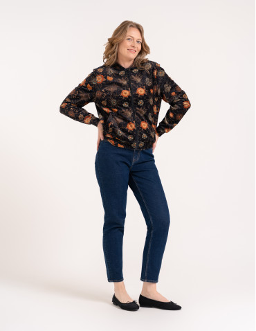 Bluzy damskie - Bluza welurowa damska rozpinana bomberka w kwiatowy print WZÓR 1 - produkt 5