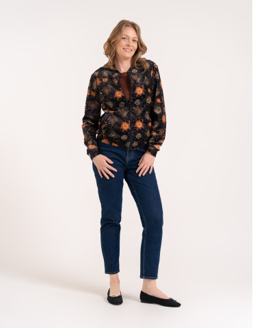 Bluzy damskie - Bluza welurowa damska rozpinana bomberka w kwiatowy print WZÓR 1 - produkt 8