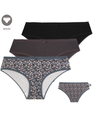 Majtki damskie bawełniane bikini z kokardką i koronką 3-pak
