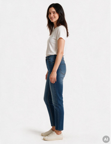 Jeansy - Spodnie jeansowe damskie Mom Slim z wysokim stanem NIEBIESKI - produkt 4