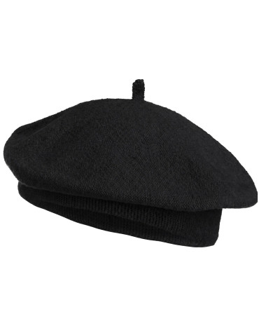 Beret damski z dodatkiem wełny z antenką ciepły klasyczny bez wzoru - CZARNY
