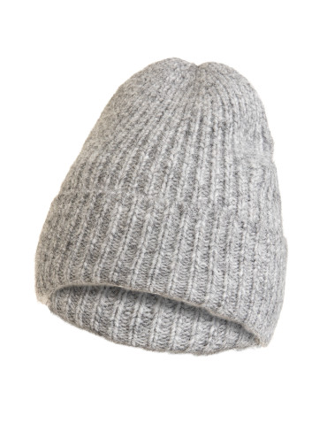 Czapki zimowe damskie - Czapka damska zimowa beanie z wełną ciepła prążkowana JASNY SZARY MELNAŻ - produkt 1