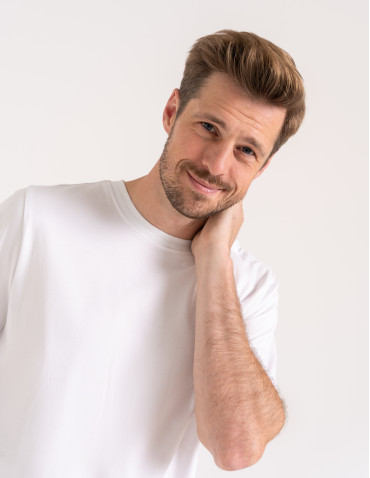 T-shirty basic - T-shirt męski z bawełny merceryzowanej 100% Premium koszulka gładka z krótkim rękawem BIAŁY - produkt 3