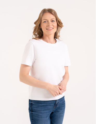 Damska koszulka z bawełny merceryzowanej 100% t-shirt z kr&oacute;tkim rękawem - BIAŁY