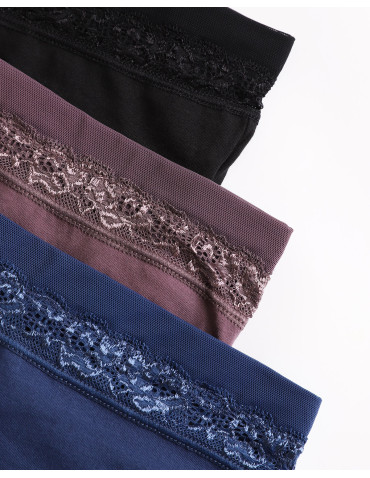 Majtki damskie maxi bikini z wysokim stanem i koronką zestaw 3-pak - WIELOKOLOROWY  - produkt 2