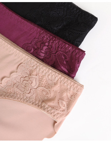 Majtki damskie figi bikini z koronkowymi wstawkami zestaw 3-pak - WIELOKOLOROWY  - produkt 2