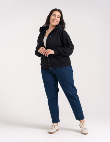 Bluzy dresowe - Bluza damska bawełniana z kapturem rozpinana wygodna o kroju boxy CZARNY - produkt 9