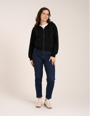 Bluzy dresowe - Bluza damska bawełniana z kapturem rozpinana wygodna o kroju boxy CZARNY - produkt 3