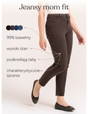 Jeansy - Damskie spodnie jeansowe mom fit BRĄZOWY - produkt 9