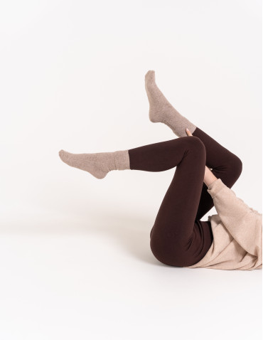 Legginsy ocieplane - Legginsy damskie ocieplane modelujące z wysokim stanem z wiskozą BRĄZOWY - produkt 5