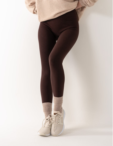 Legginsy ocieplane - Legginsy damskie ocieplane modelujące z wysokim stanem z wiskozą BRĄZOWY - produkt 2