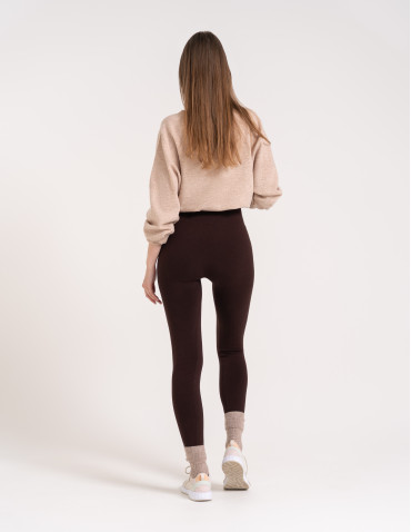 Legginsy ocieplane - Legginsy damskie ocieplane modelujące z wysokim stanem z wiskozą BRĄZOWY - produkt 10