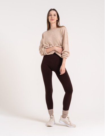 Legginsy ocieplane - Legginsy damskie ocieplane modelujące z wysokim stanem z wiskozą BRĄZOWY - produkt 1