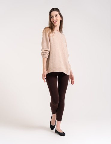 Legginsy ocieplane - Legginsy damskie ocieplane modelujące z wysokim stanem z wiskozą BRĄZOWY - produkt 12