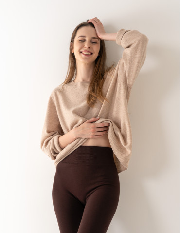 Legginsy ocieplane - Legginsy damskie ocieplane modelujące z wysokim stanem z wiskozą BRĄZOWY - produkt 11