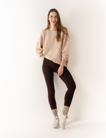 Legginsy ocieplane - Legginsy damskie ocieplane modelujące z wysokim stanem z wiskozą BRĄZOWY - produkt 3