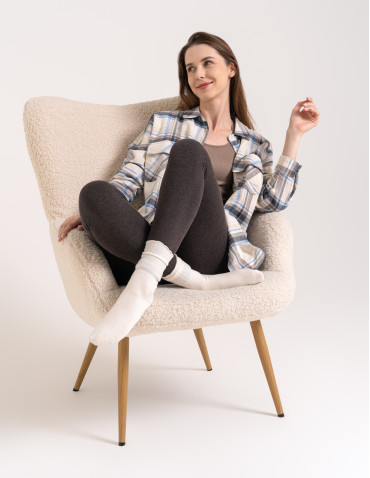 Damskie legginsy modelujące z wysokim stanem i wiskozą w prążek - BRĄZOWY