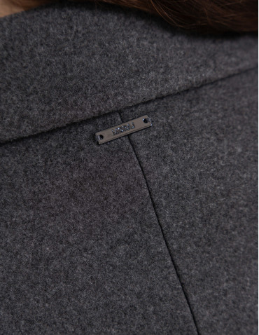 Kurtki zimowe - Płaszcz damski elegancki z rozcięciem z tyłu taliowany casual Szary - produkt 6