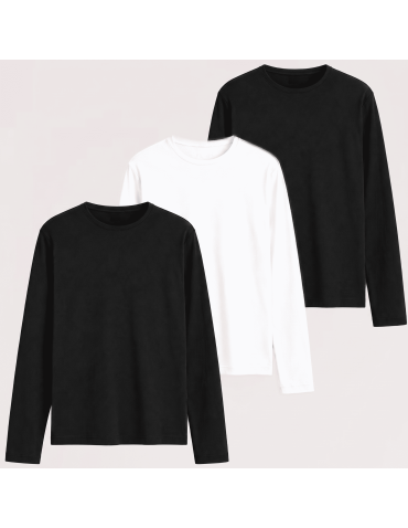 Bluzka męska z długim rękawem bawełniana wielopak longsleeve klasyczny gładki 3-pak M