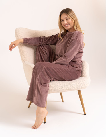 Welurowa piżama damska miękki komplet homewear - RÓŻOWY