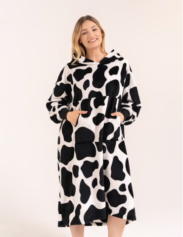 Kocobluzy - Kocobluza damska oversize z kapturem w łaty CZARNY - produkt 3