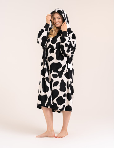 Kocobluzy - Kocobluza damska oversize z kapturem w łaty CZARNY - produkt 5