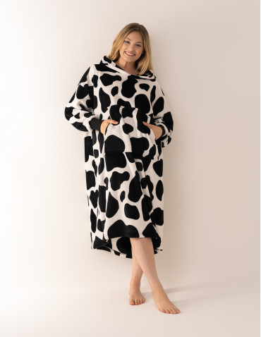 Kocobluzy - Kocobluza damska oversize z kapturem w łaty CZARNY - produkt 6