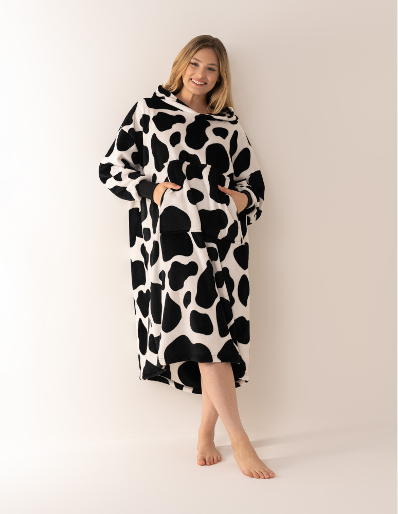 Kocobluzy - Kocobluza damska oversize z kapturem w łaty CZARNY  - produkt moraj.pl 6
