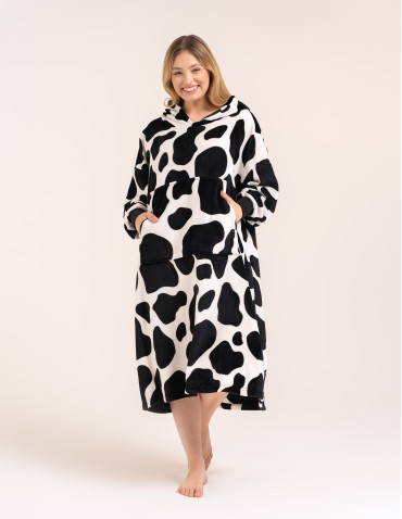 Kocobluzy - Kocobluza damska oversize z kapturem w łaty CZARNY - produkt 7