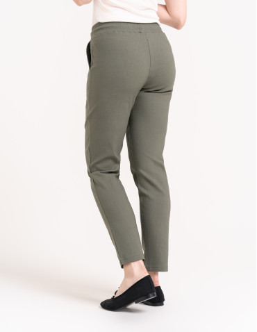 Spodnie damskie - Spodnie damskie joggery elastyczne z wiązaniem KHAKI - produkt 90