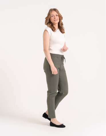 Spodnie damskie - Spodnie damskie joggery elastyczne z wiązaniem KHAKI - produkt 87