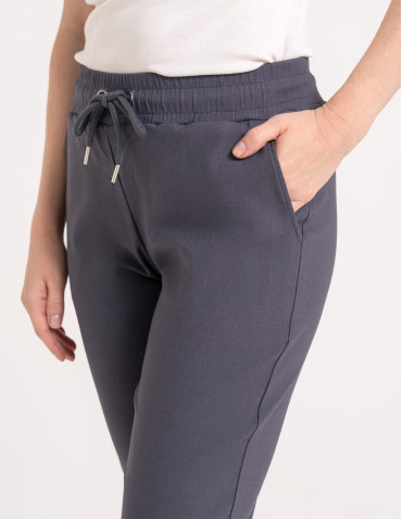 Spodnie damskie - Spodnie damskie joggery elastyczne z wiązaniem KHAKI - produkt 92