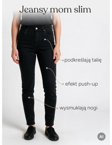 Jeansy - Spodnie jeansowe damskie Mom Slim z wysokim stanem CZARNY - produkt 3