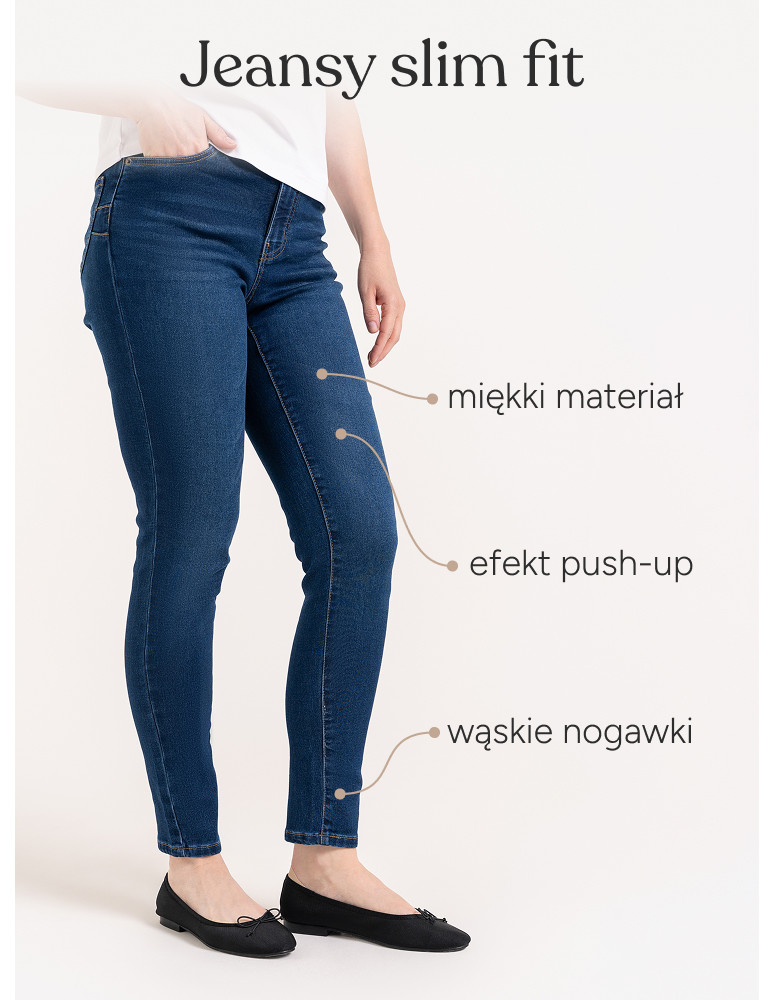 Jeansy - Wygodne jeansy damskie Slim Fit elastyczne skinny dopasowane CIEMNY NIEBIESKI - produkt moraj.pl 2