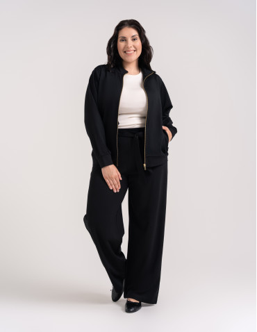 Bluzy dresowe - Bluza damska rozpinana casual ze stójką i kieszeniami CZARNY - produkt 8