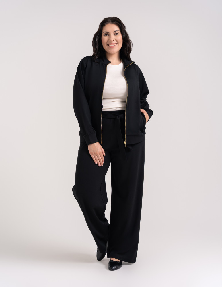 Bluzy dresowe - Bluza damska rozpinana casual ze stójką i kieszeniami CZARNY - produkt moraj.pl 8