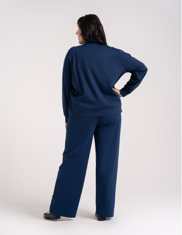 Bluzy dresowe - Bluza damska rozpinana casual ze stójką i kieszeniami GRANATOWY - produkt 12