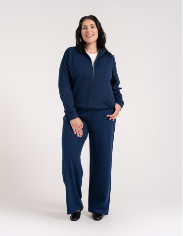 Bluzy dresowe - Bluza damska rozpinana casual ze stójką i kieszeniami GRANATOWY - produkt 8