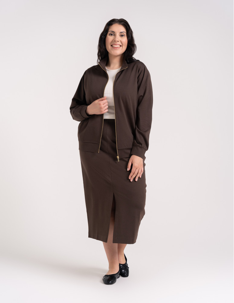 Bluzy dresowe - Bluza damska rozpinana casual ze stójką i kieszeniami BRĄZOWY - produkt moraj.pl 9