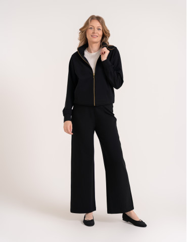 Bluzy dresowe - Bluza damska rozpinana casual ze stójką i kieszeniami CZARNY - produkt 7