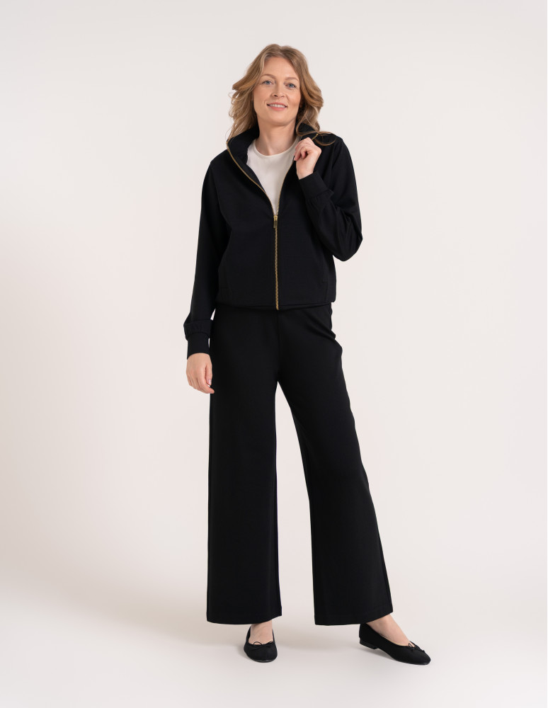 Bluzy dresowe - Bluza damska rozpinana casual ze stójką i kieszeniami CZARNY - produkt moraj.pl 7
