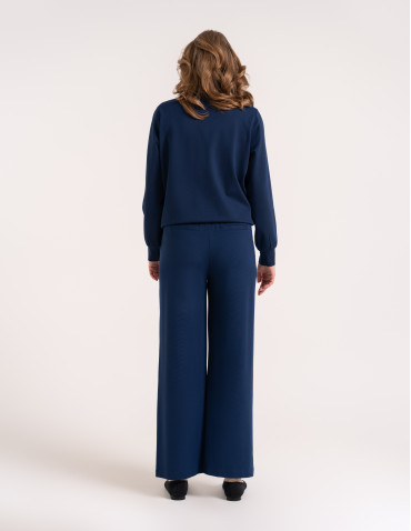 Bluzy dresowe - Bluza damska rozpinana casual ze stójką i kieszeniami GRANATOWY - produkt 7