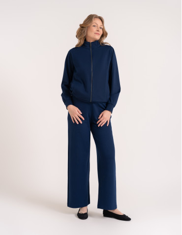 Bluzy dresowe - Bluza damska rozpinana casual ze stójką i kieszeniami GRANATOWY - produkt 5