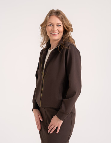 Bluzy dresowe - Bluza damska rozpinana casual ze stójką i kieszeniami BRĄZOWY - produkt 1