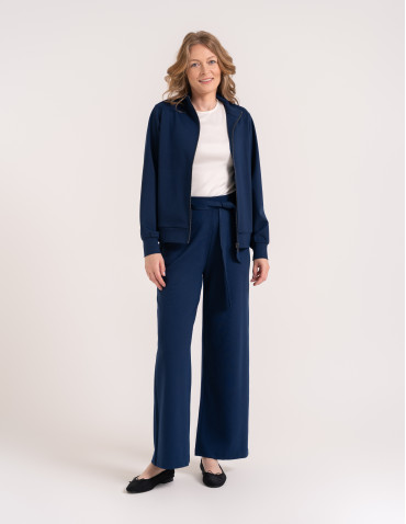 Bluzy dresowe - Bluza damska rozpinana casual ze stójką i kieszeniami GRANATOWY - produkt 3